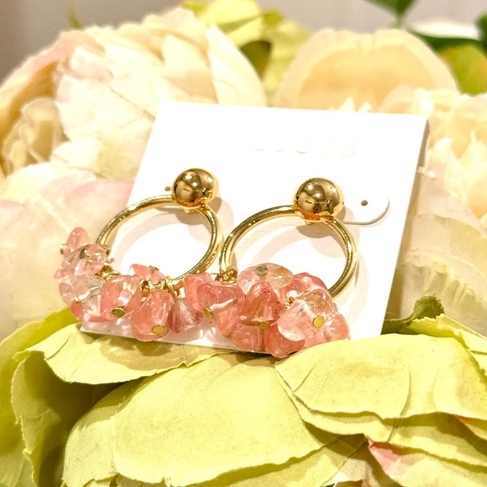 Talbots Pink and Gold Charm Hoop Earrings NWT
